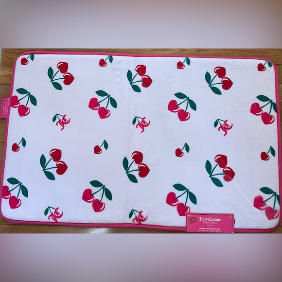 Juicy Couture Pink and Red Cherry Memory Foam Bath Rug - Picture 1 of 2
